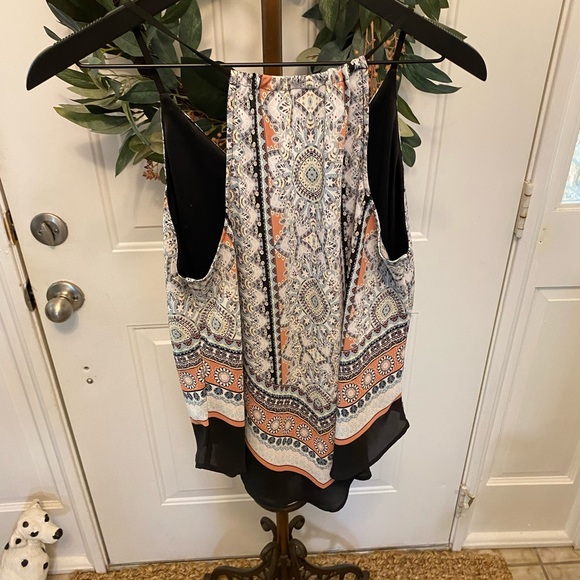 I.N San Francisco V Neck Printed Pointed Hem Scarf Top Camisole Tank M - Picture 2 of 8